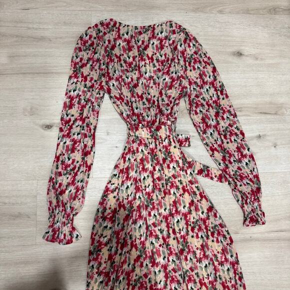 NA-KD Structured Overlap V Neck Maxi Dress Floral Print Long Sleeve Size 34 XS - Picture 9 of 12